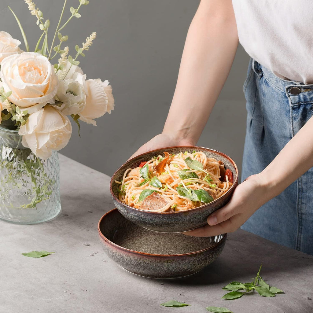 30oz Ceramic bowls set of 4-8" serving bowls ,Pasta,Salad-Dishwasher & Microwave Safe Perfect warming, Thanksgiving