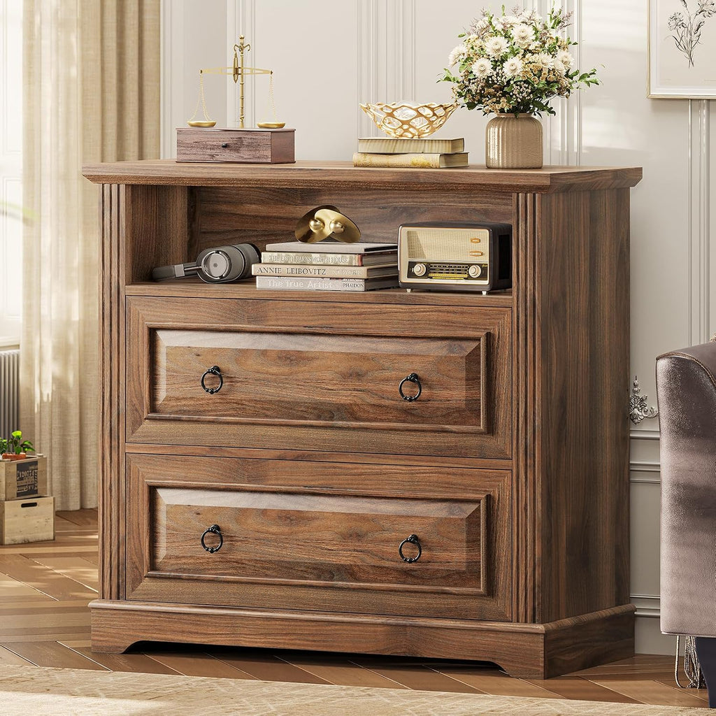 2 Drawer File Cabinet, Farmhouse Filing Cabinet Fits Letter, Legal, A4 Size, Wood Lateral File Cabinet with Printer