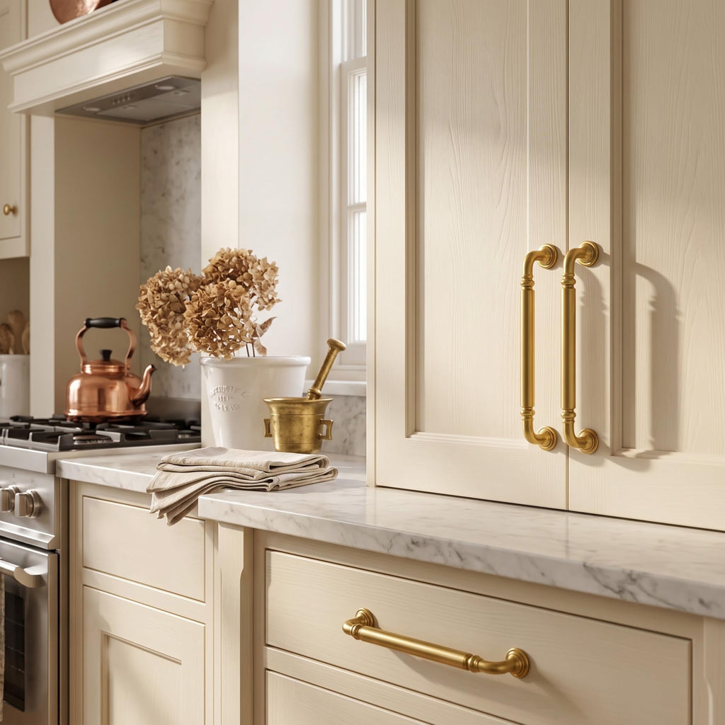 10-Pack 3-3/4-Inch Vibrant Brushed Moderne Brass Cabinet Pulls