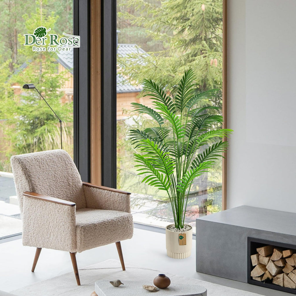 44" Tall Artificial Palm Tree Indoor in Ribbed Light Beige Pot