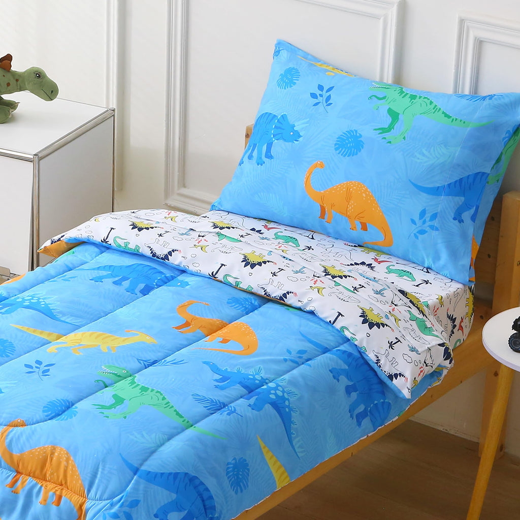 Toddler Comforter Sets, 4 Pieces Bedding Sets, Dinosaur Pattern