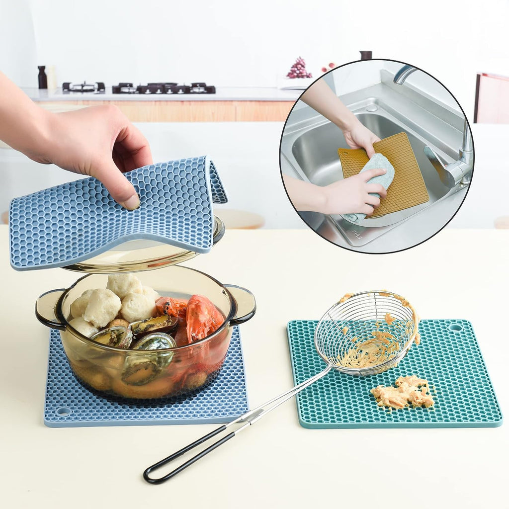 Trivets for Hot Dishes, Silicone Trivet Mat Hot Pads Pot Holder, Silicone Trivets for Pots and Pans, Multi-Purpose