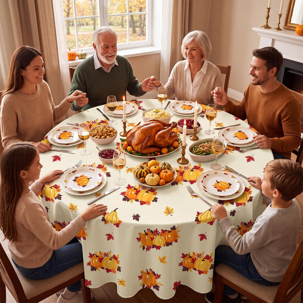 6 Pack Thanksgiving Tablecloth 84 Inch Fall Plastic Tablecloth Disposable Round Tablecloth, Thanksgiving Decorations