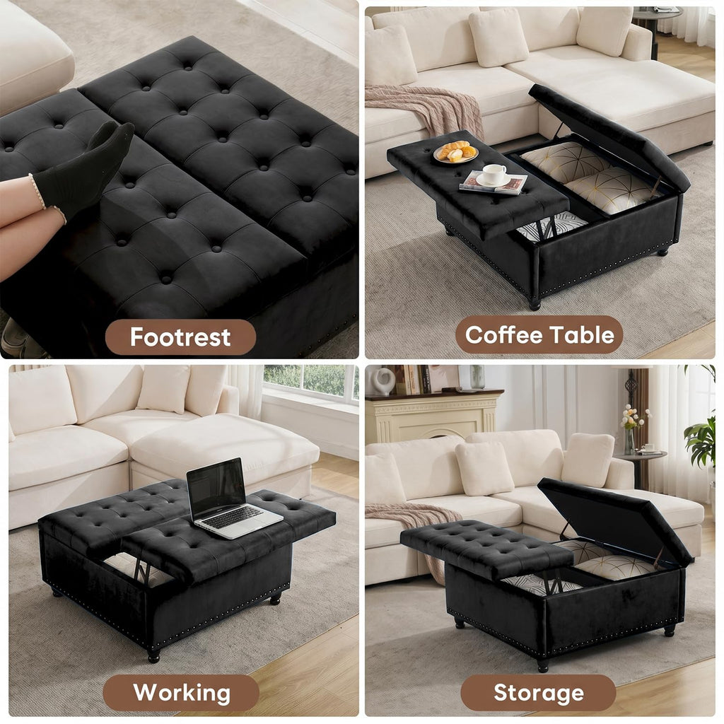 35.5 Inch Large Square Ottoman with Storage, Lift Top, Charcoal
