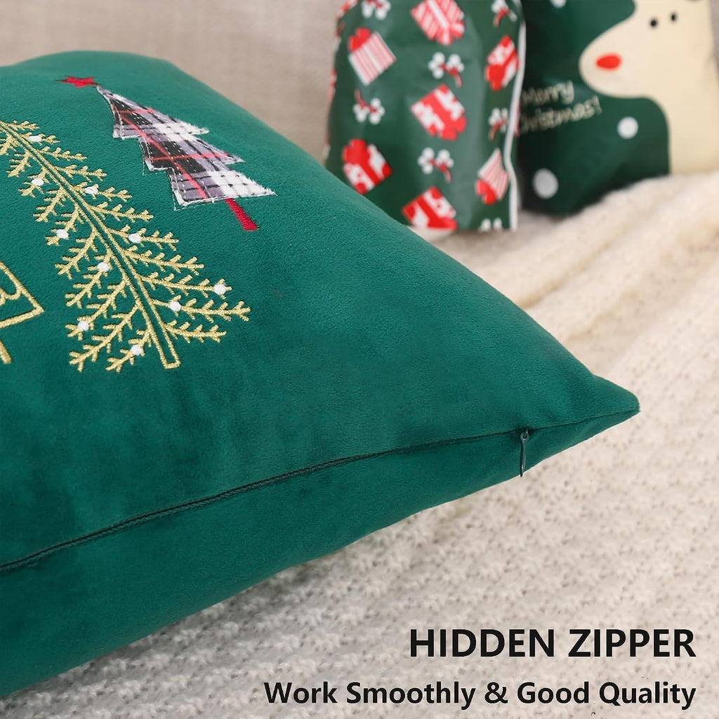 Christmas Trees Embroidery Throw Pillow Covers 24x24 inch - Set of 2