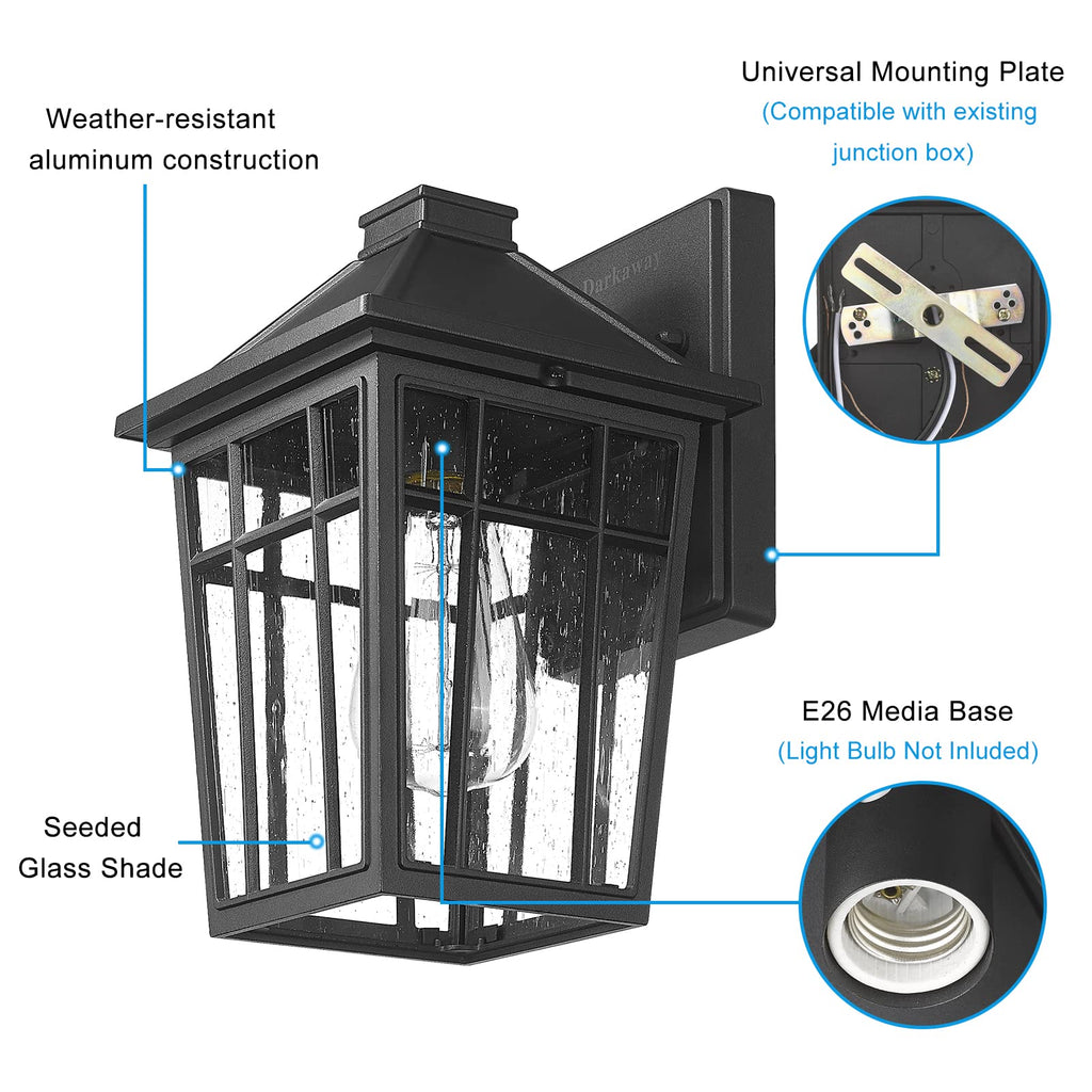 Outdoor Sconce Lights Wall Light Fixtures, Front Porch Light Outdoor Wall Anti-Rust Waterproof Aluminum with Glass