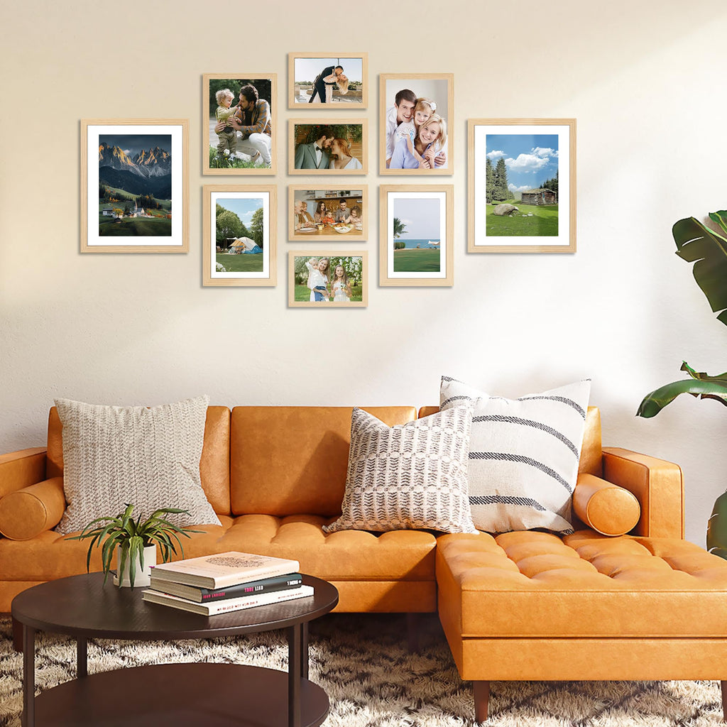 10 Pack Natural Picture Frames Collage Wall Decor for Mounting or Tabletop Display, Gallery Wall Frame Set with Two