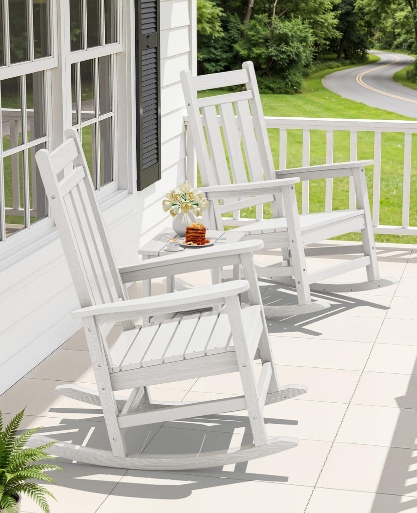 Oversized Outdoor Rocking Chair Set of 2, HDPE Patio Rockers, White