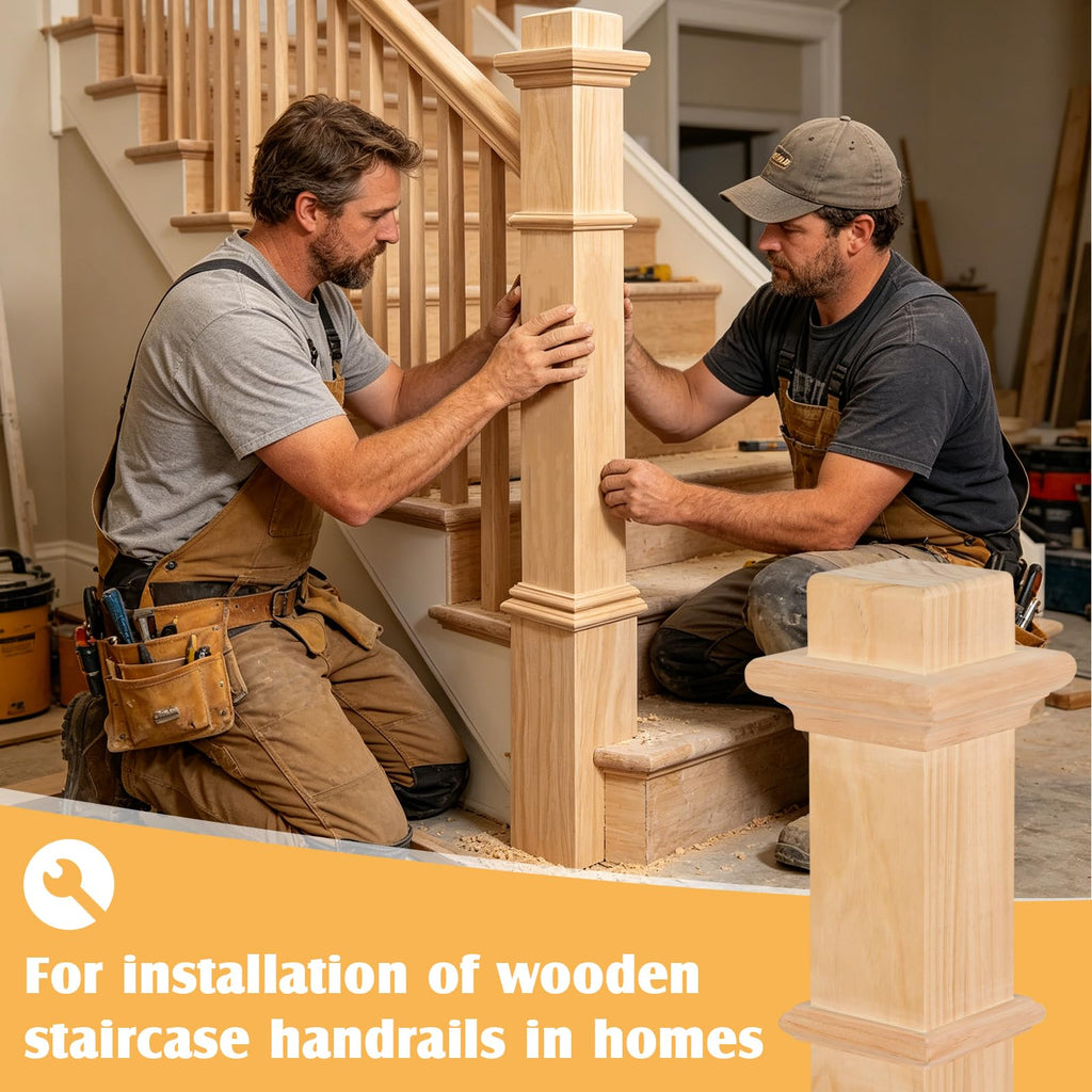 Unfinished Solid Pine Stair Newel Post, 48" Traditional Box Newel with 3.5" Post & 4.5" Base for Interior