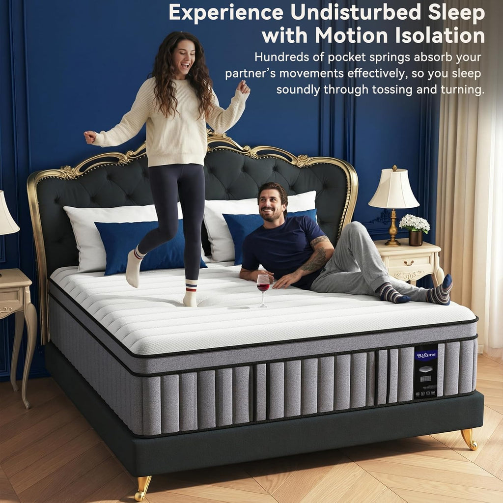 Upgraded Luxury 14 Inch California King Size Hybrid Mattress, Medium Firm | Memory Foam & Pocket Springs, Reinforced