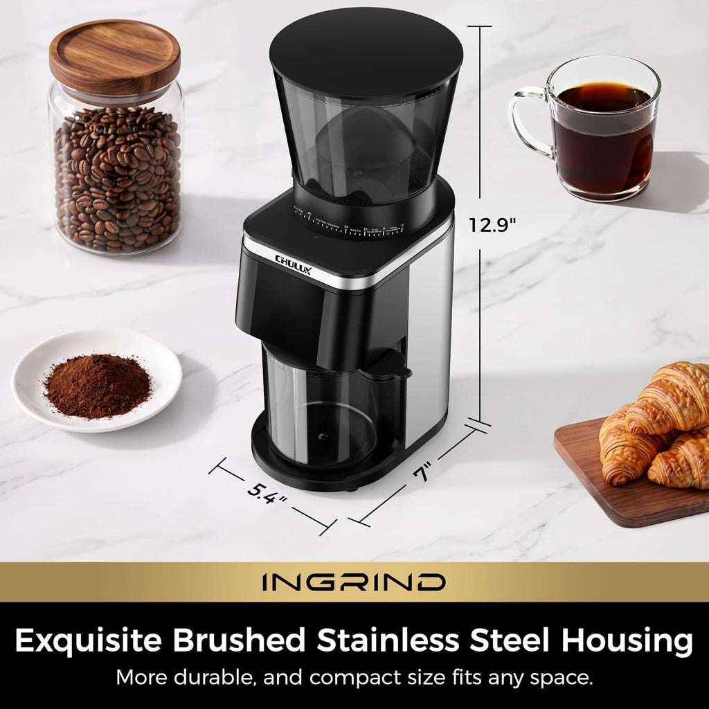 InGrind Conical Burr Electric Coffee Grinder with 60 Grind Settings | Professional Anti-Static Module, 3 Smart Grind