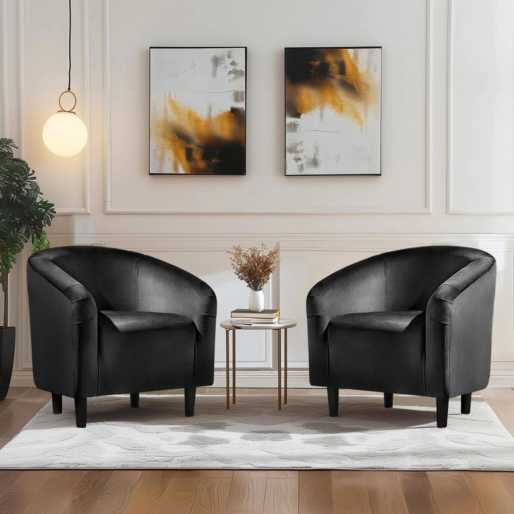 Black Accent Chairs Set of 2, Cozy Velvet Barrel Chair, Modern Club Chair with Soft Padde, Vanity Chair