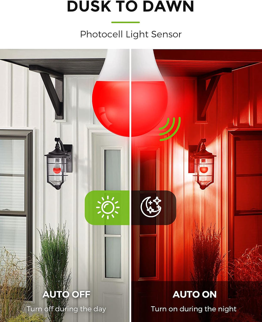 Red Light Bulbs Outdoor, Dusk to Dawn Sensor A19 Porch Lights