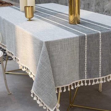 Tablecloth, Embroidered Waterproof Table Cloth Cotton Linen Wrinkle Free Anti-Fading Tablecloths Was
