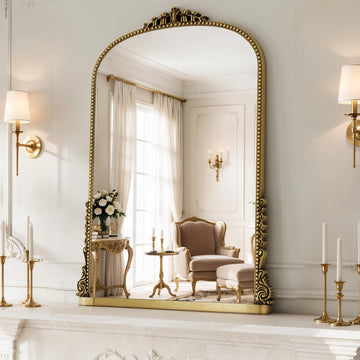 Vintage Gold Ornate Baroque Mirror - 40"X29" Arched Antique Brass Mirror with Full Frame - Traditional Decorative