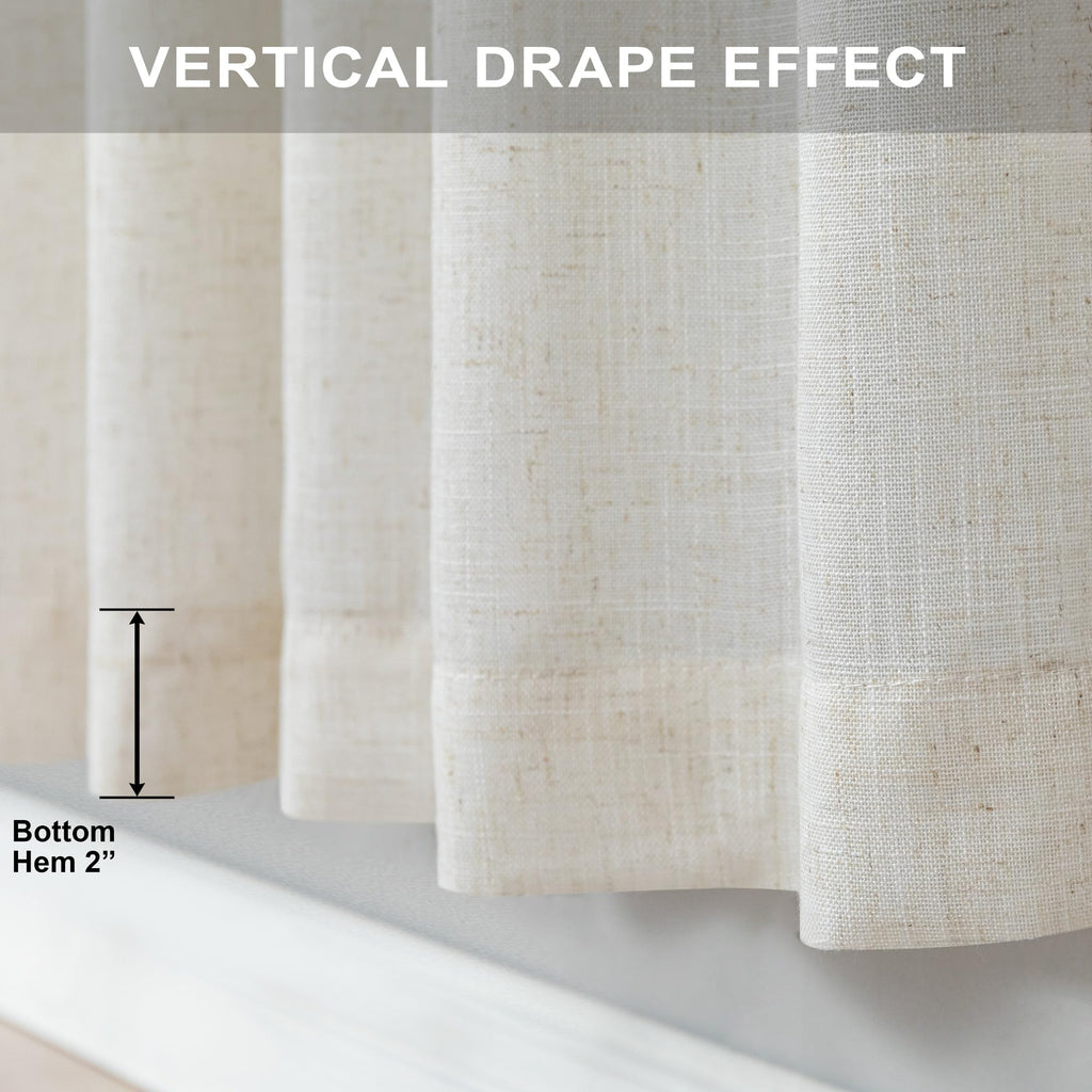 Natural Linen Back Tab Curtains 84 Inch Length 2 Panel Pocket Drape Light Filtering Semi Sheer Neutral Country Rustic