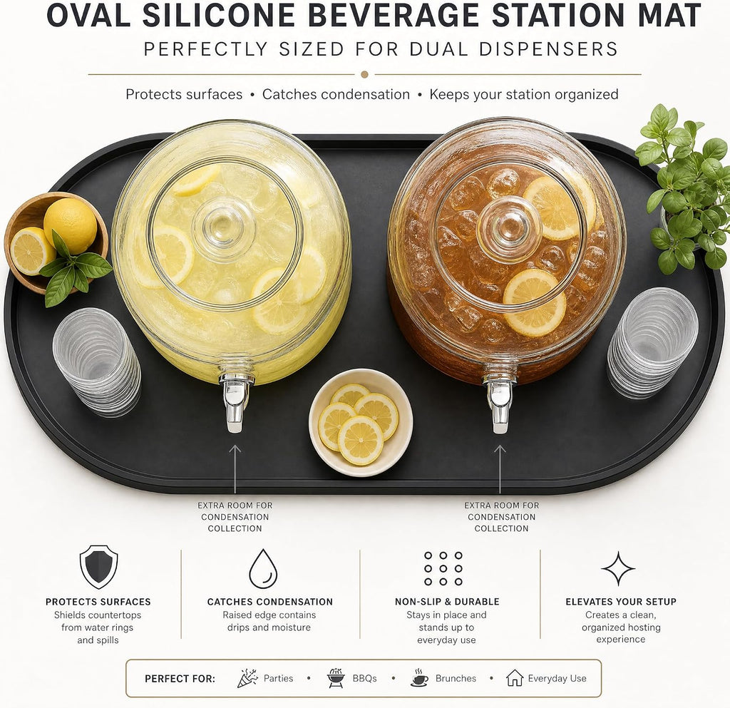 Drip Tray for Drink Dispenser, Drip Mat for 2 Glass Water Dispensers, Oval