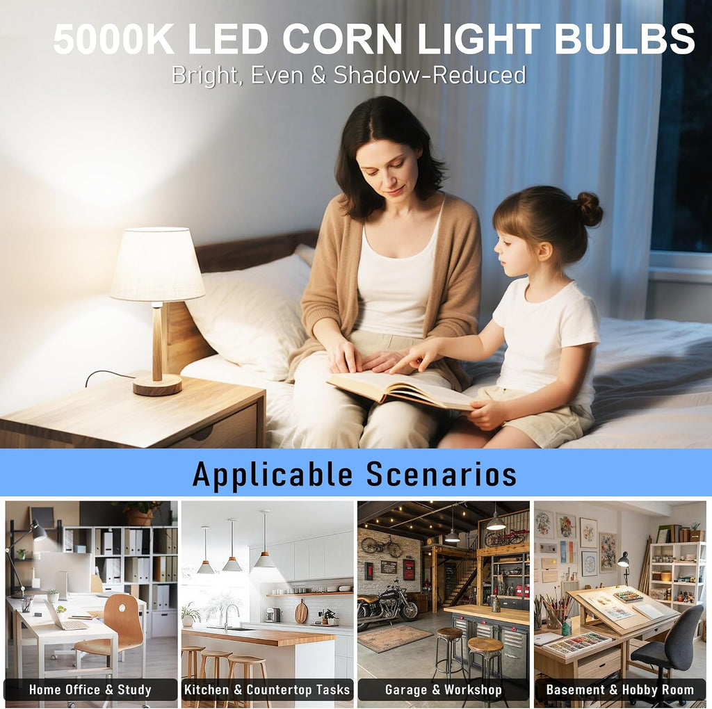 LED Corn Light Bulb 40W, 5000LM 5000K Daylight White, 300W Equivalent E26/E27 Base, 2-Pack High Bay Corn Bulbs