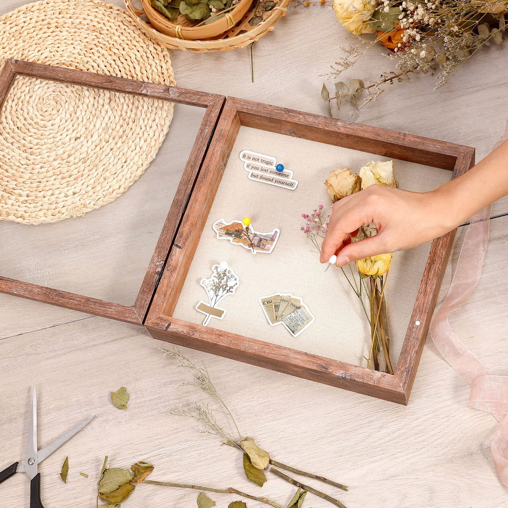 11x11 Shadow Box Frame with Linen Back - Sturdy Rustic Memory Display Case of Flower, Pictures, Medals and More