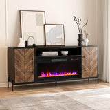 68 Inch Fireplace TV Stand for TVs up to 75 Inches, Entertainment Center with 36 Inch Electric Fireplace Heater and Storage Cabinets, Black Ebony