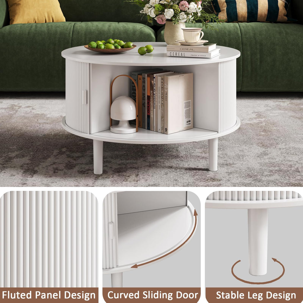 Fluted TV Stand and Coffee Table Set of 2, White