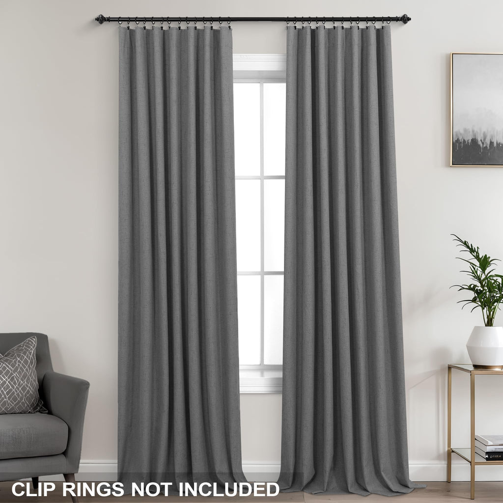 108 Inch Long Soundproof Blackout Curtains 9FT 9 FT Dark Grey Linen Black Out Pleated Sound Proof Curtains for Movie