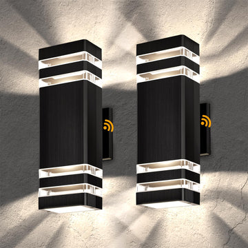 Outdoor Wall Lights 2-Pack - Modern Patio Wall Light Fixture, Dusk to Dawn Outside Lights, Up & Down Outdoor Sconce