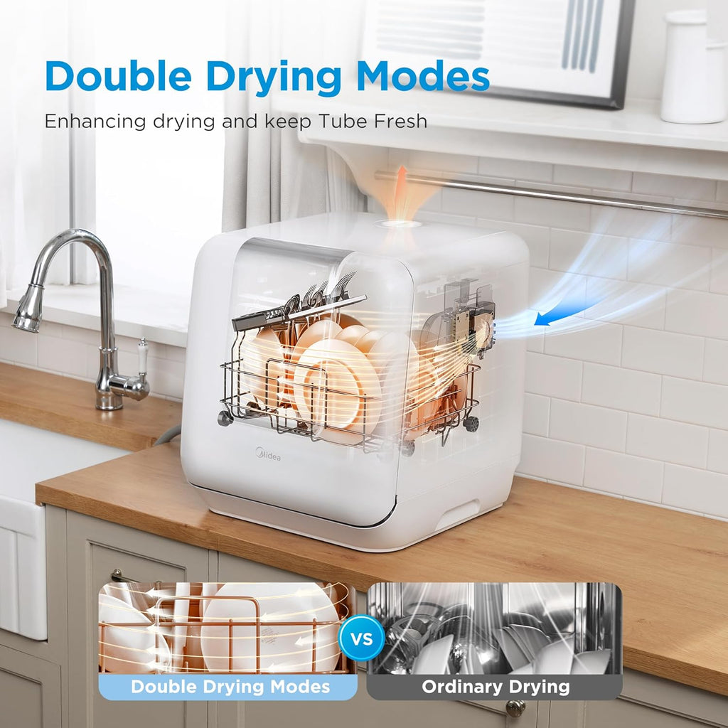 MDC17P2DWW Countertop Dishwasher Portable with 6L(1.59G) Built-in Water Tank, 5+2 Programs, Auto Door Open