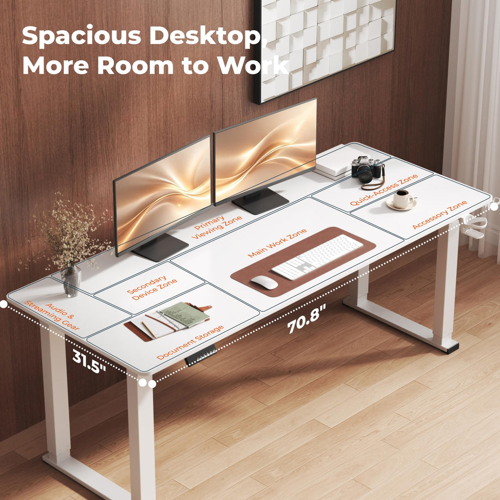 71x31'' Large 4 Leg Dual Motor White Standing Desk