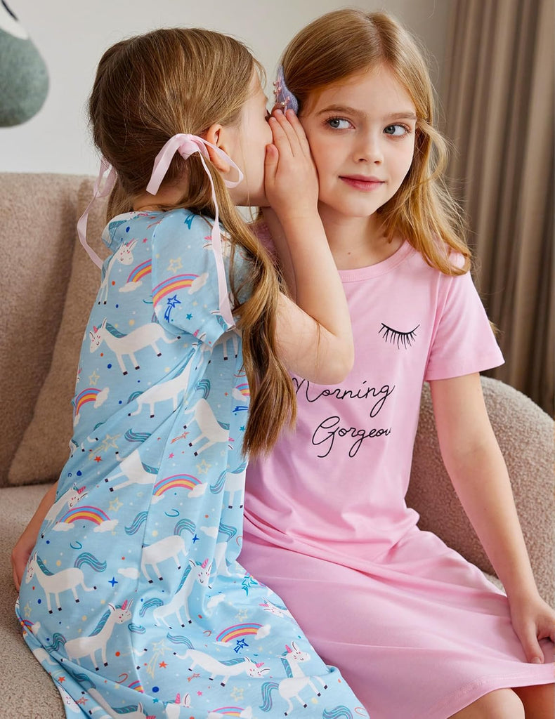 Girls Nightgowns Summer Soft Cute Cartoon Print Pajama Sleep Dress