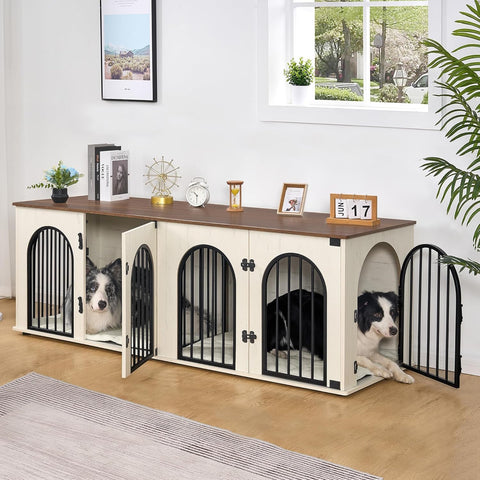 71" Dog Crate Furniture for 2 Dogs, Heavy Duty Indoor Dog Kennel TV Stand