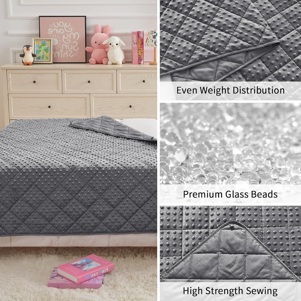 Grey Weighted Blanket 7lbs, 40"x60", Breathable Cooling Minky Heavy Throw Blanket for 60-90lbs, Soft Winter Thick Big