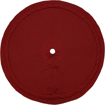 Christmas Tree Skirt, 48 inches Luxury Cable Knit Knitted Thick Rustic Xmas Holiday Decoration, Burgundy