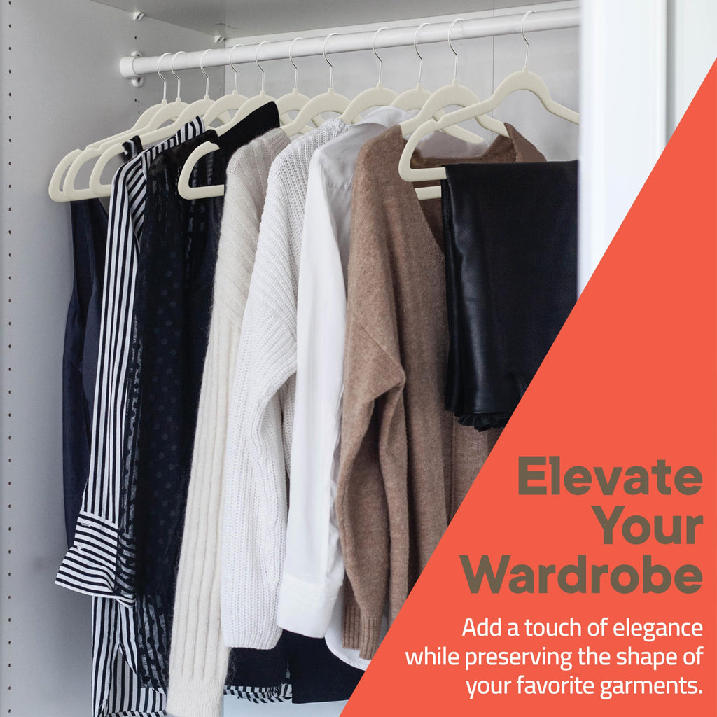 Ivory Velvet Hangers 60 Pack - 360° Swivel Hook, Non-Slip and Space Saving Hangers, Heavy-Duty 11 lbs Weight Capacity