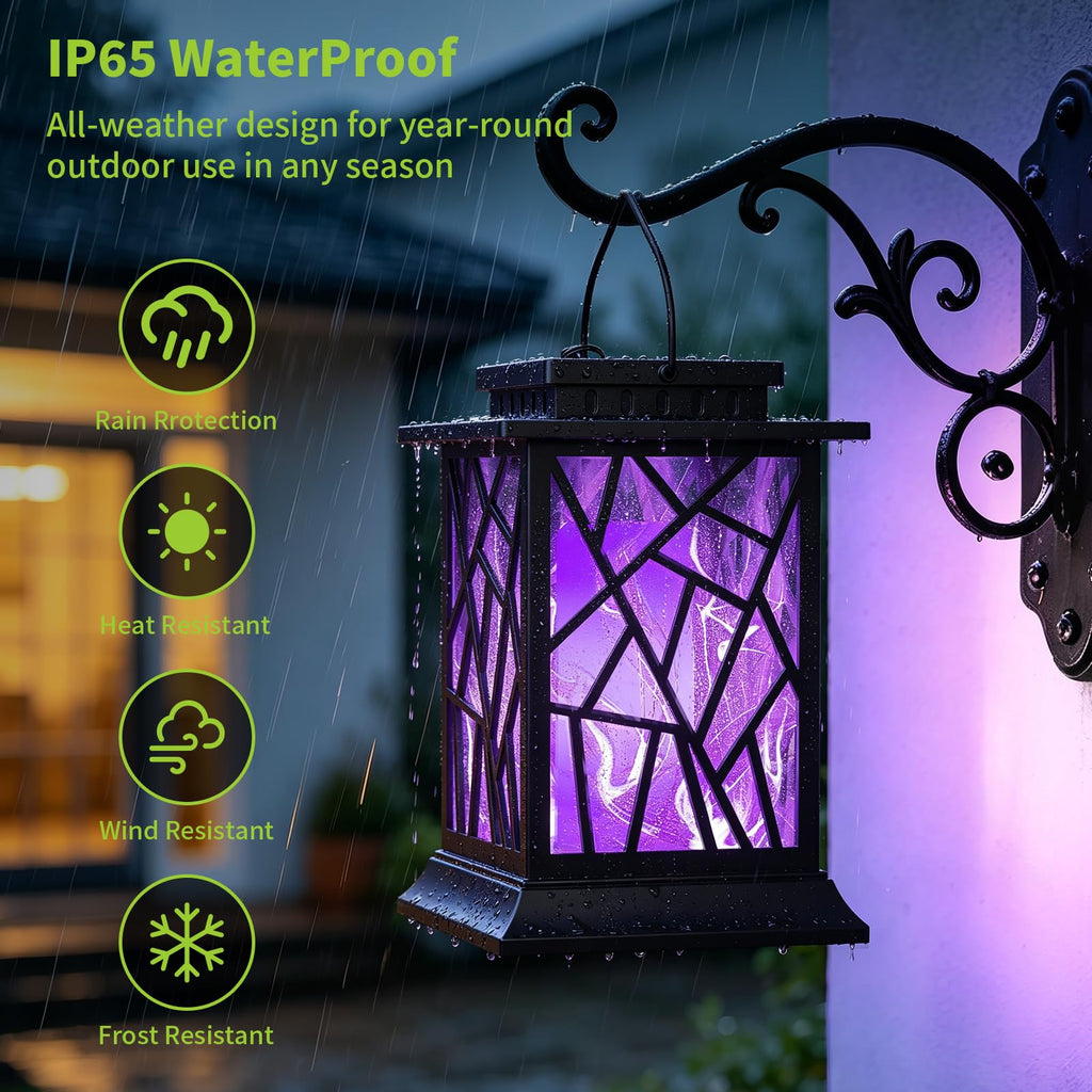 Solar Lanterns Outdoor Waterproof, Flickering Flame Hanging Solar Lights