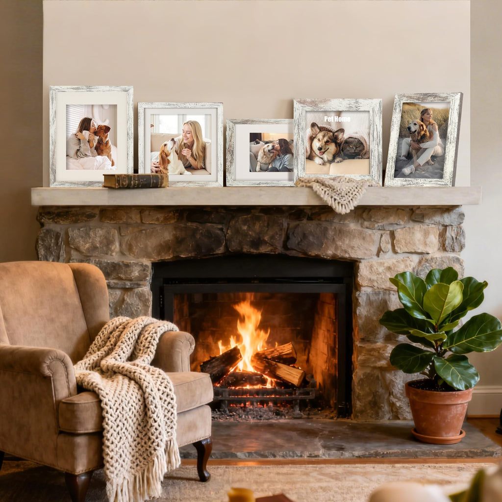 11x11 Picture Frames with 8x8 Mat Set of 2, Distressed White