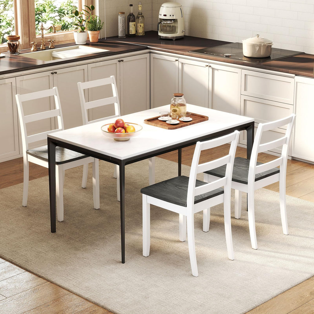 Dining Chairs, Wooden Armless Kitchen Chairs with Solid Rubber Wood Legs, Farmhouse Ladder Back Dining Chairs (2
