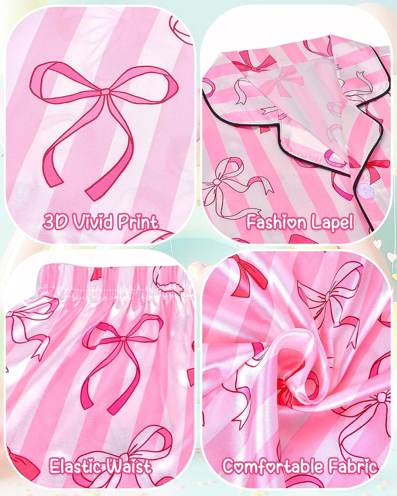 Girls Pajamas Silk PJS Set Satin Sleepwear Long Sleeve Jammies for Kids Button-Down Nightwear Loungewear
