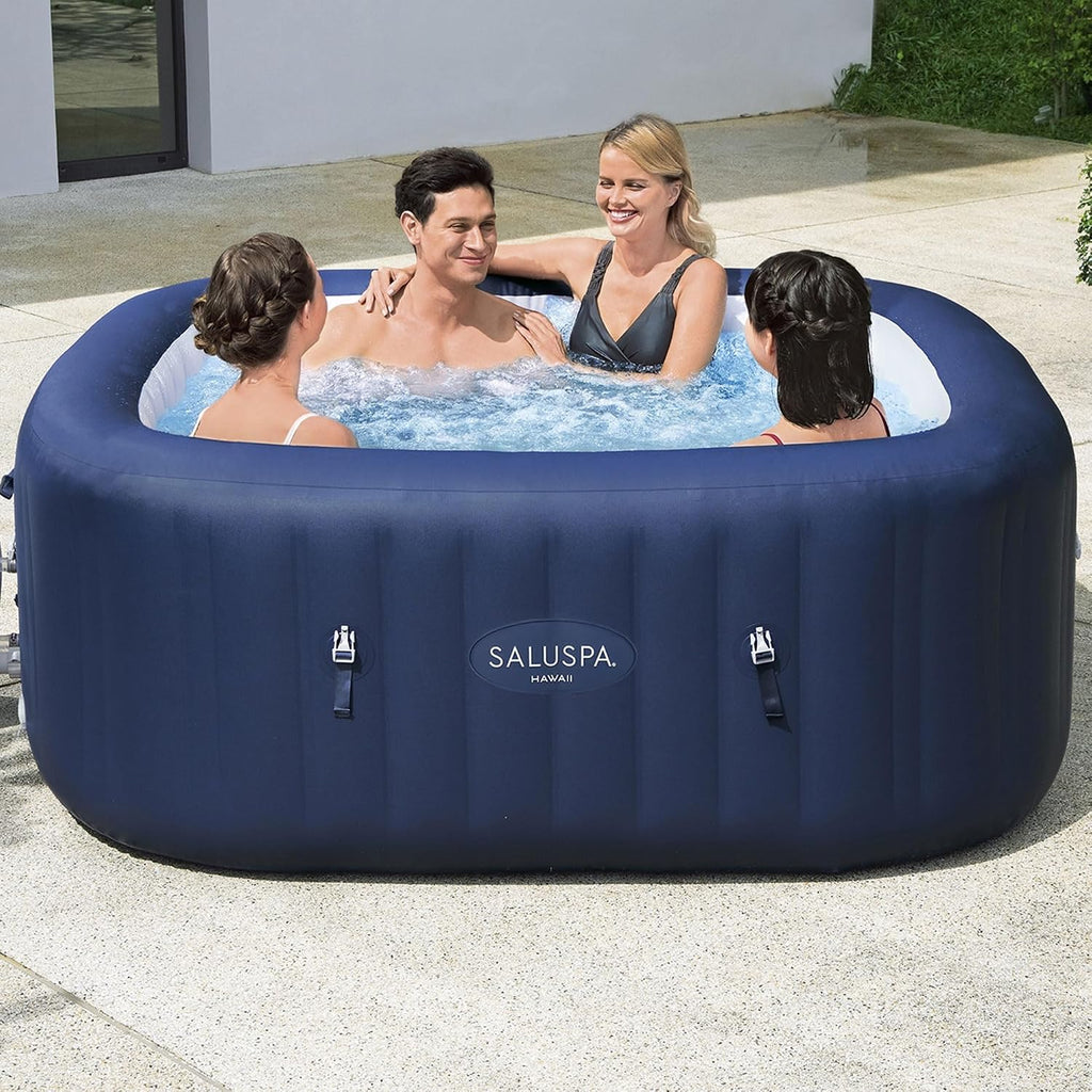 Hawaii AirJet Inflatable 6 Person Square Hot Tub with EnergySense Cover, Bundled with 2 Non-Slip Underwater Pool and