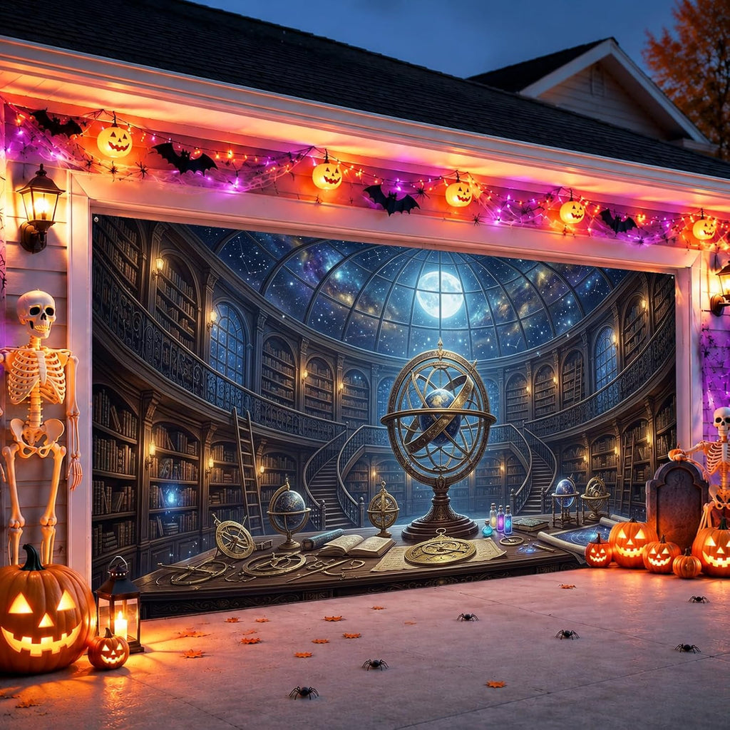 Mystical Library Celestial Armillary Sphere Garage Door Cover 157x71 Inch
