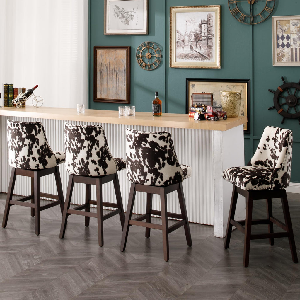 27.5" Bar Stools Set of 2, Velvet Swivel Kitchen Counter Height Stool Chairs with Back Mid Century Modern Barstool
