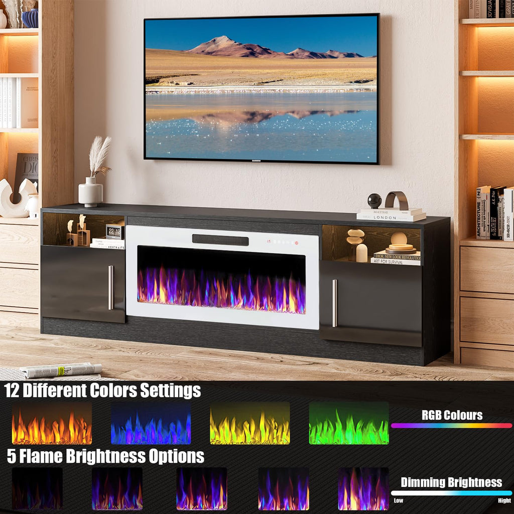 TV Stand Fireplace with 36" inch Electric Fireplace Up to 80" TVs, LED Light Entertainment Center, 70" Modern Wood