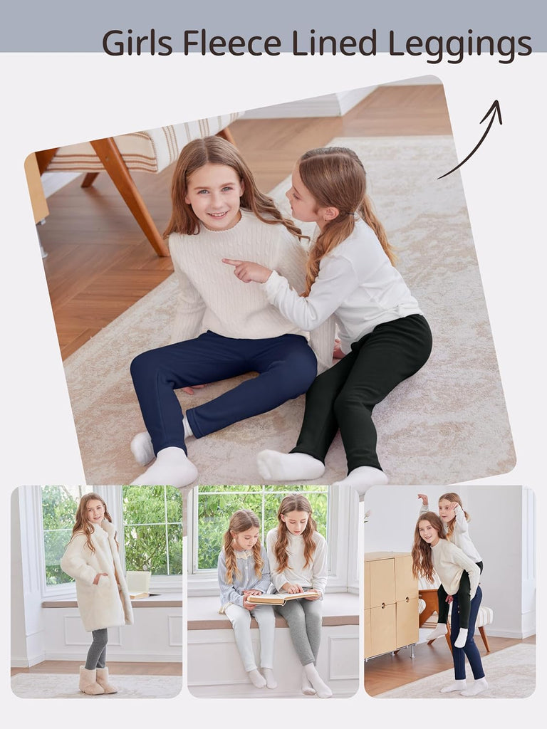 Girls Fleece Lined Leggings Cotton Kids Winter Leggings Warm Pants