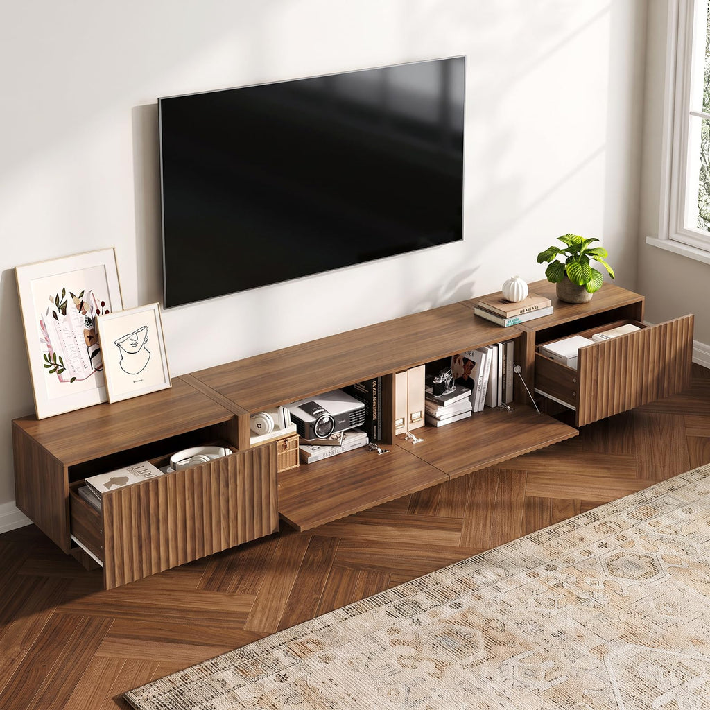 98" TV Stands, Fluted Entertainment Center, Walnut