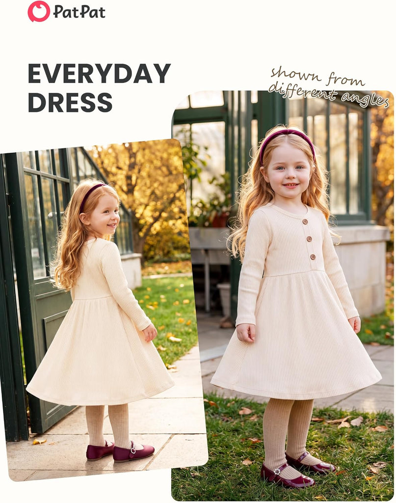 Baby Toddler Ribbed Button Knit Cotton Dress Long Sleeve 3M