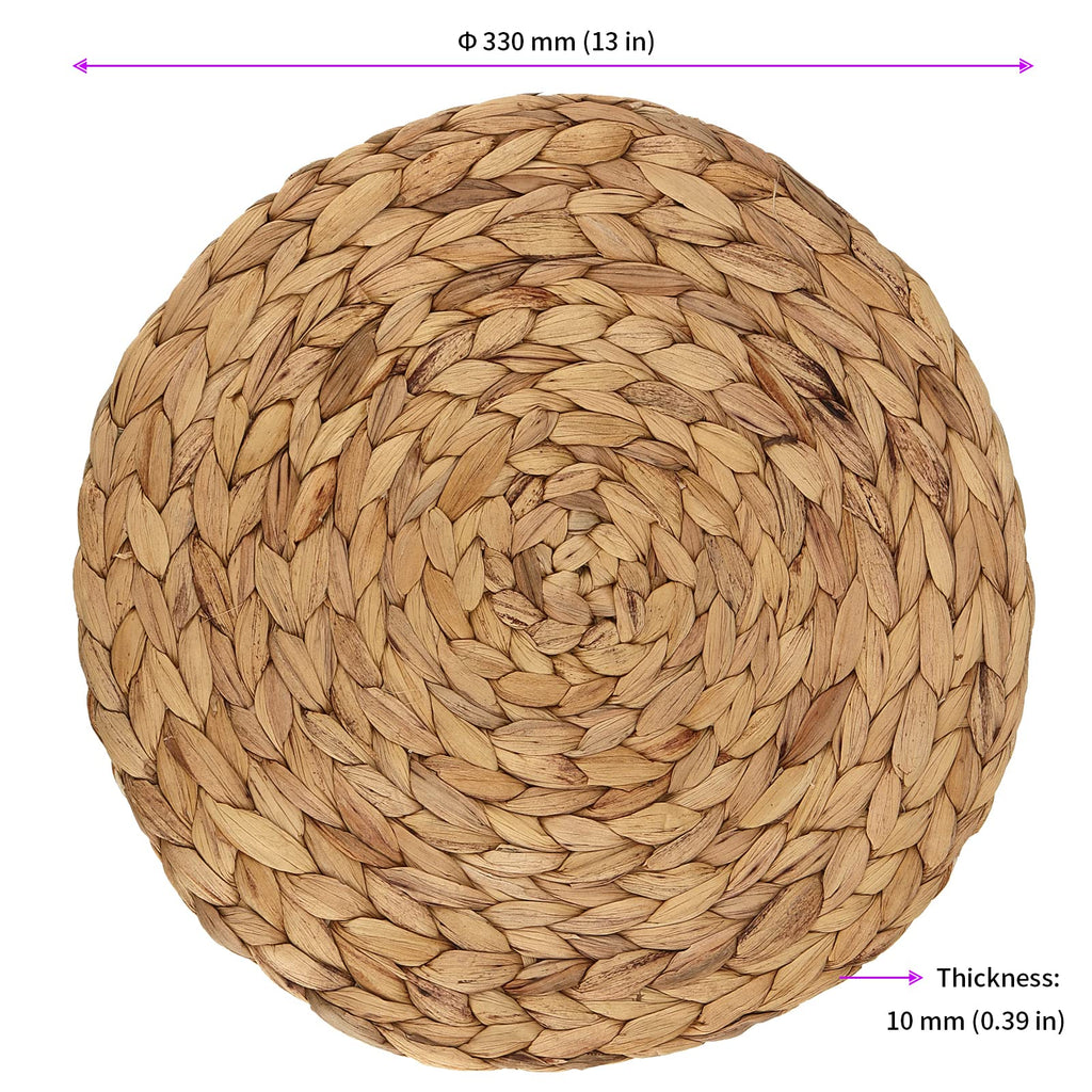 Set of 8 Water Hyacinth Braided Placemat, 13 Inch Round Placemats Rattan Placemats, Natural Wicker Seagrass Rattan