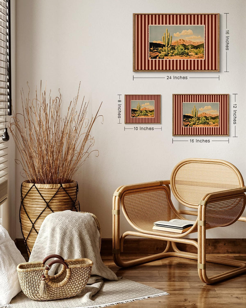 Western Wall Decor Cactus Canvas Art Desert Framed Wall Art
