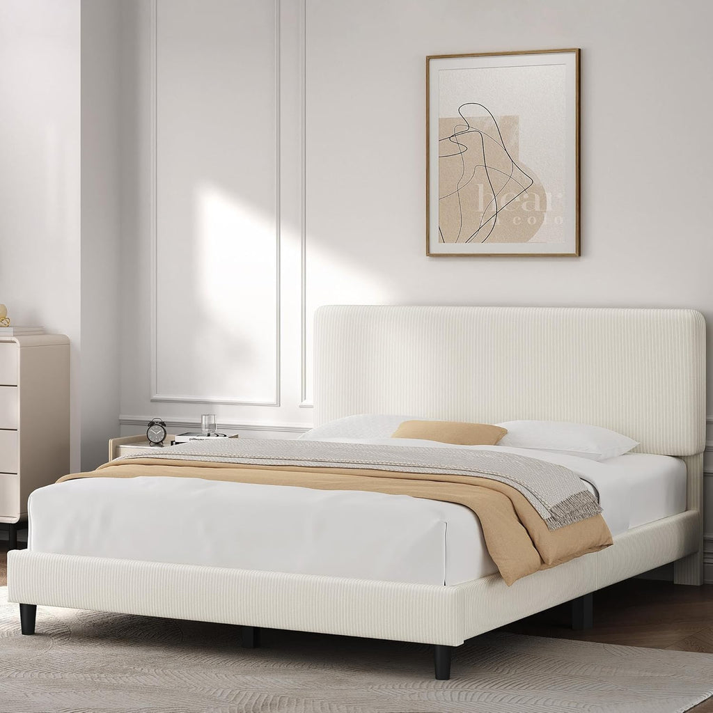 Queen Bed Frames with Adjustable Headboard, Chenille Fabric Upholstered Headboard/Platform Bed