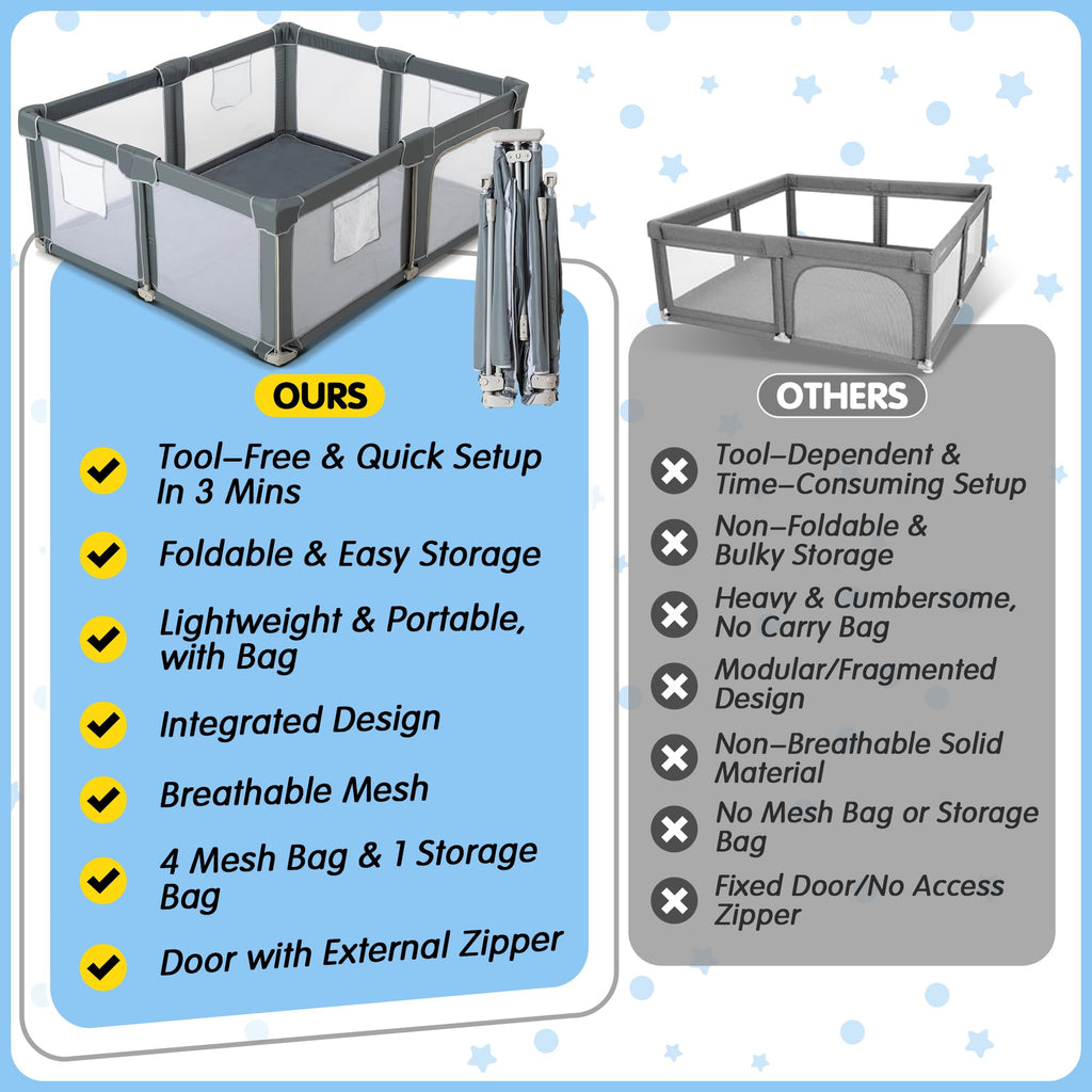 Foldable Baby Playpen 59x71 with Mat, Portable Play Yard