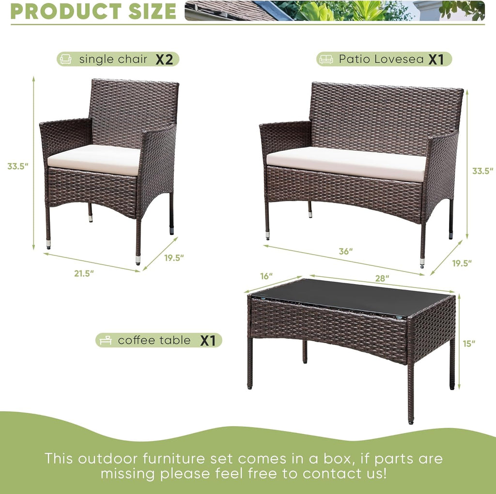 Greesum Patio Furniture 4 Pieces Conversation Sets Outdoor Wicker Rattan Chairs Garden Backyard Balcony Porch Poolside